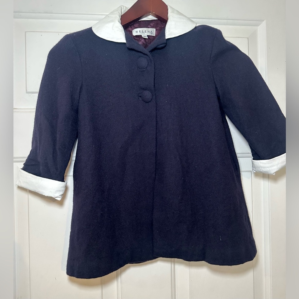 Girl's Helena Neiman‎ Marcus Navy Blue Wool Swing Coat Size 3T.